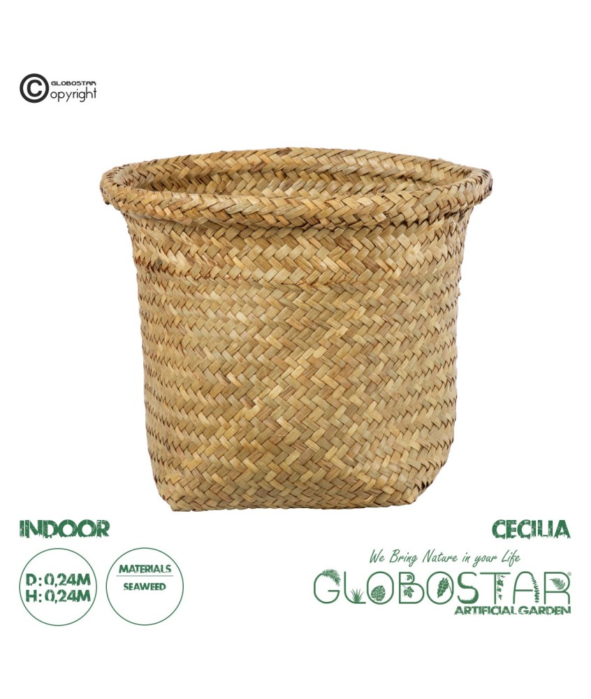 GloboStar® Artificial Garden CECILIA 20342 Διακοσμητικό Ψάθινο Καλάθι - Κασπώ Γλάστρα - Flower Pot Μπεζ Φ24cm x Υ24cm